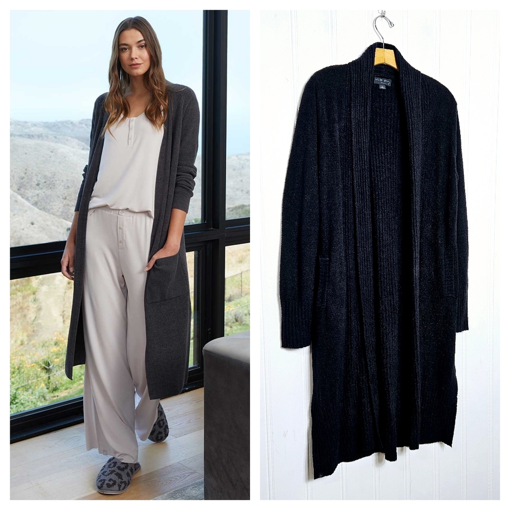 Barefoot Dreams CozyChic Ultra Lite Long Cardi M Ribbed Open Front Cardigan Knit